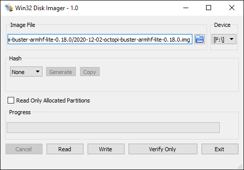 Win32 Disk Imager dialog