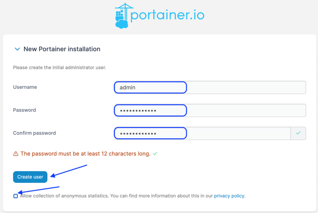Create portainer user