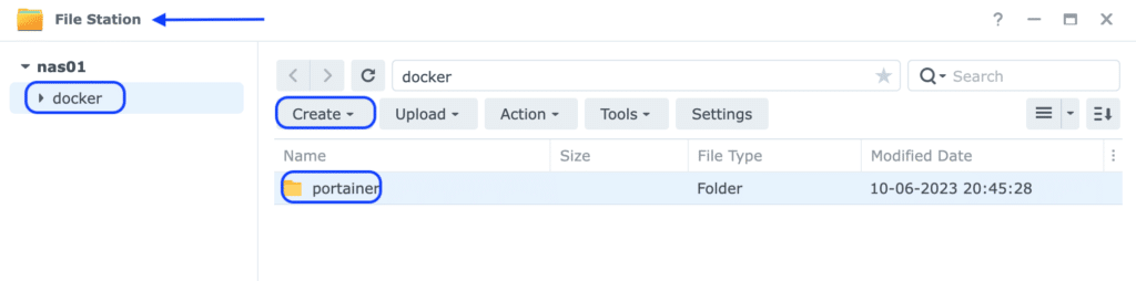 Creating a portainer folder in File Station
