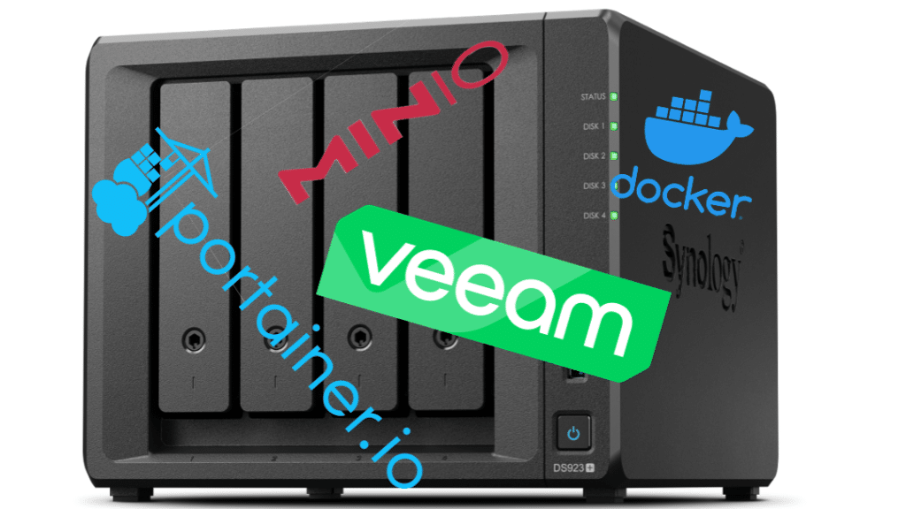 DS932+ with Docker, Portainer, MinIO and Veeam logos