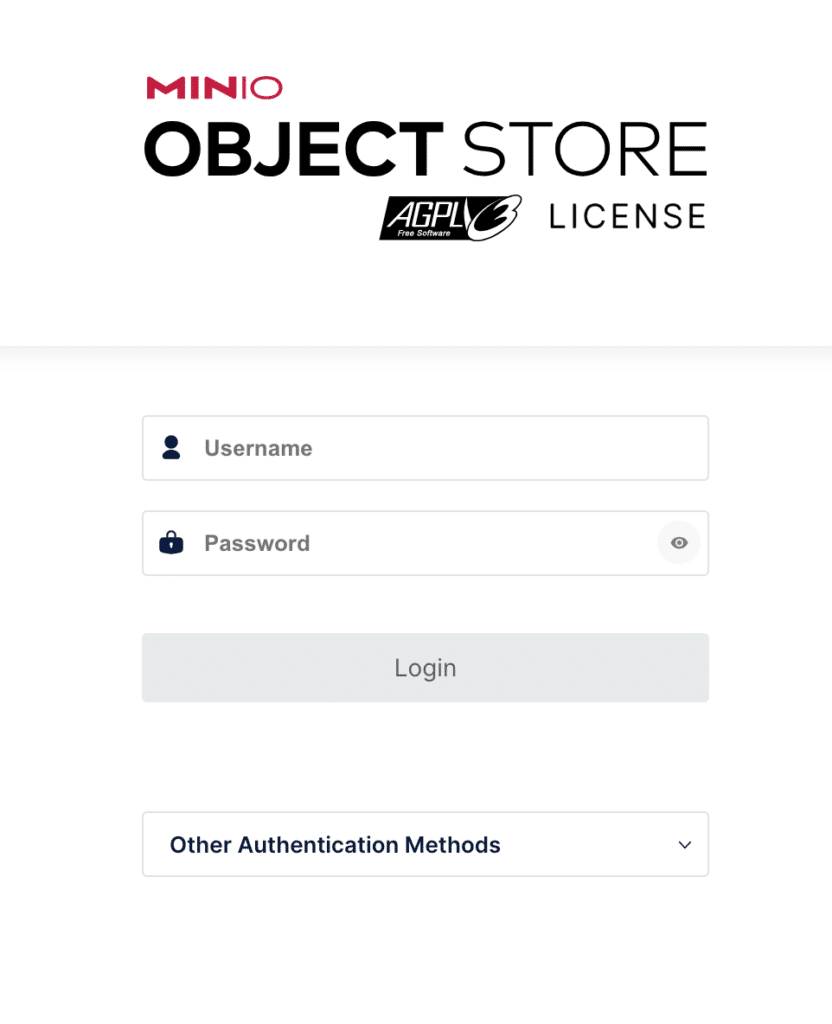 MinIO Login screen