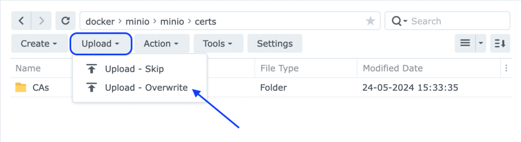 Synology Diskstation File Station upload override