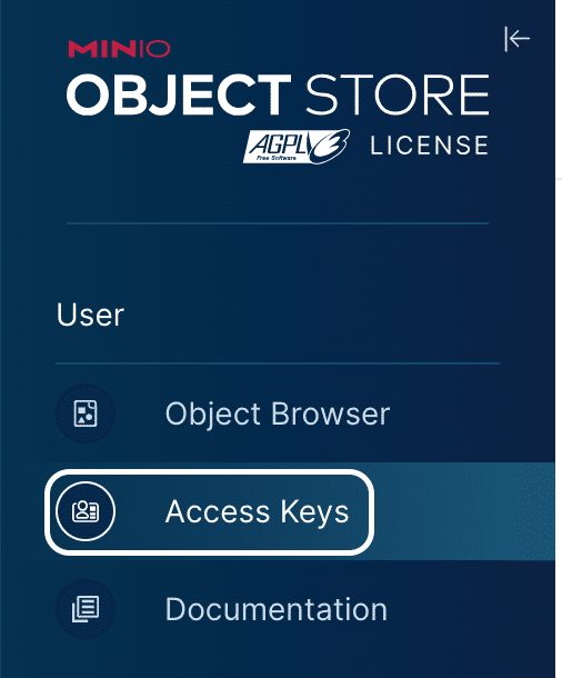 Object Storage Access Keys selected